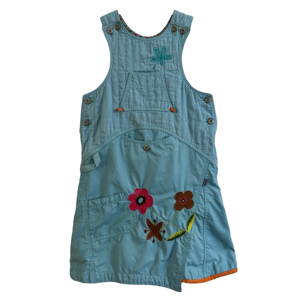 Oilily Blue and Floral Embroidered Overall Dress - Size 7-8!